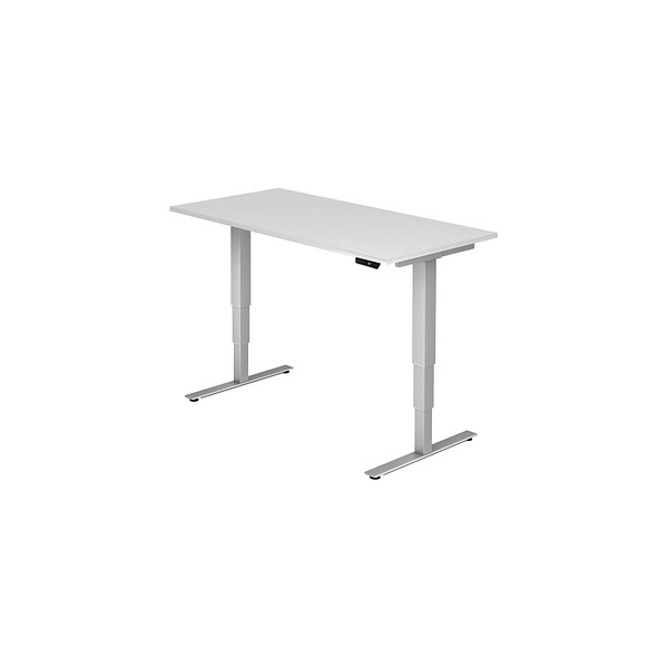 4032062147863 - Sitz-Steh-Schreibtisch XDSM elektrisch höhenverstellbar 63-127cm (H) 160x80cm (BxT) rechteckig weiß   silber 4032062147863 