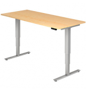 Sitz-Steh-Schreibtisch, elektrisch höhenverstellbar, 63,5-128,5cm (H), 180x80cm (BxT), rechteckig, ahorn / silber