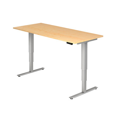 Sitz-Steh-Schreibtisch, elektrisch höhenverstellbar, 63,5-128,5cm (H), 180x80cm (BxT), rechteckig, ahorn / silber
