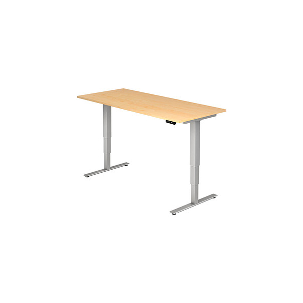4032062147887 - Schreibtisch ULM elektrisch höhenverstellbar Rechteck T-Fuß B 1800 x T 800 x H 625-1275 mm Ahorn weißalu + Memoryschalter