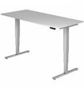 Sitz-Steh-Schreibtisch, elektrisch höhenverstellbar, 63,5-128,5cm (H), 180x80cm (BxT), rechteckig, lichtgrau / silber