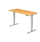 Sitz-Steh-Schreibtisch, elektrisch höhenverstellbar, 63,5-128,5cm (H), 180x80cm (BxT), rechteckig, buche / silber