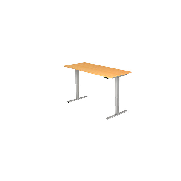 4032062147900 - Schreibtisch ULM elektrisch höhenverstellbar Rechteck T-Fuß B 1800 x T 800 x H 625-1275 mm Buche weißalu + Memoryschalter
