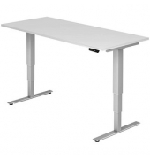 Sitz-Steh-Schreibtisch, elektrisch höhenverstellbar, 63,5-128,5cm (H), 180x80cm (BxT), rechteckig, weiß / silber