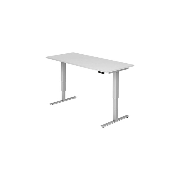 4032062147924 - Sitz-Steh-Schreibtisch XDSM elektrisch höhenverstellbar 63-127cm (H) 180x80cm (BxT) rechteckig weiß   silber 4032062147924 