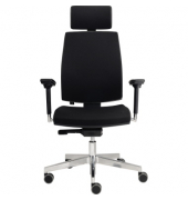 B&uuml;rodrehstuhl Premium, schwarz / silber, mit Armlehnen, bis 130kg, mit Kopfst&uuml;tze