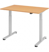 Sitz-Steh-Schreibtisch, elektrisch höhenverstellbar, 71-120cm (H), 120x80cm (BxT), rechteckig, buche / silber