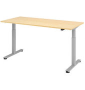 Sitz-Steh-Schreibtisch, elektrisch höhenverstellbar, 71-120cm (H), 180x80cm (BxT), rechteckig, ahorn / silber