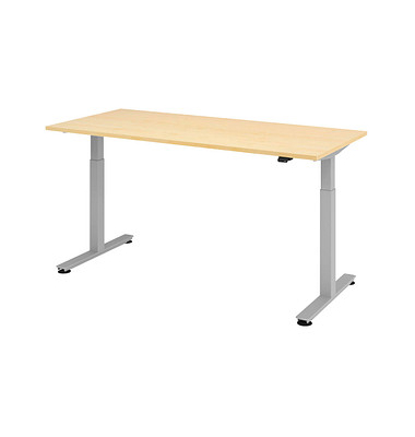 Sitz-Steh-Schreibtisch, elektrisch höhenverstellbar, 71-120cm (H), 180x80cm (BxT), rechteckig, ahorn / silber