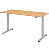 Sitz-Steh-Schreibtisch, elektrisch höhenverstellbar, 71-120cm (H), 180x80cm (BxT), rechteckig, buche / silber
