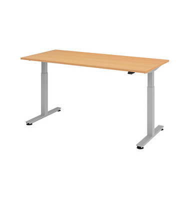 Sitz-Steh-Schreibtisch, elektrisch höhenverstellbar, 71-120cm (H), 180x80cm (BxT), rechteckig, buche / silber