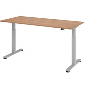 Sitz-Steh-Schreibtisch, elektrisch höhenverstellbar, 71-120cm (H), 180x80cm (BxT), rechteckig, nussbaum / silber