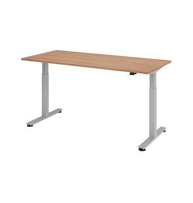 Sitz-Steh-Schreibtisch, elektrisch höhenverstellbar, 71-120cm (H), 180x80cm (BxT), rechteckig, nussbaum / silber