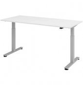 Sitz-Steh-Schreibtisch, elektrisch höhenverstellbar, 71-120cm (H), 180x80cm (BxT), rechteckig, weiß / silber