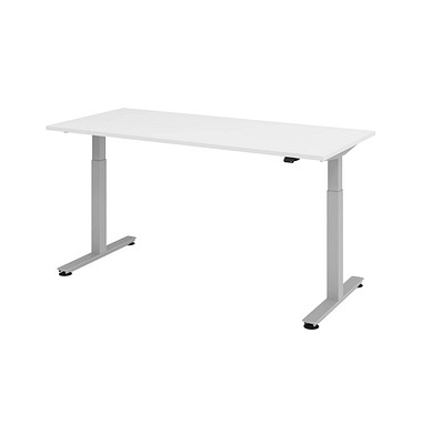 Sitz-Steh-Schreibtisch, elektrisch höhenverstellbar, 71-120cm (H), 180x80cm (BxT), rechteckig, weiß / silber