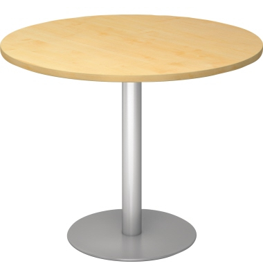 Konferenztisch VSTF10/3/S, 74,5cm (H), 100x100cm (BxT), rund, ahorn / silber