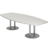 Konferenztisch K-Serie, 75,5cm (H), 280x85-130cm (BxT), 10 Personen, Tonnenform, wei&szlig; / silber