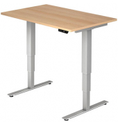 Sitz-Steh-Schreibtisch, elektrisch höhenverstellbar, 63,5-128,5cm (H), 120x80cm (BxT), rechteckig, eiche / silber