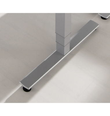 Sitz-Steh-Schreibtisch, elektrisch höhenverstellbar, 63,5-128,5cm (H), 160x80cm (BxT), rechteckig, eiche / silber