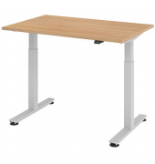Sitz-Steh-Schreibtisch, elektrisch höhenverstellbar, 71-120cm (H), 120x80cm (BxT), rechteckig, eiche / silber