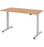 Sitz-Steh-Schreibtisch, elektrisch höhenverstellbar, 71-120cm (H), 160x80cm (BxT), rechteckig, eiche / silber