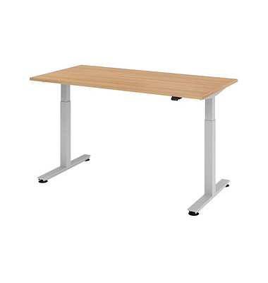 Sitz-Steh-Schreibtisch, elektrisch höhenverstellbar, 71-120cm (H), 160x80cm (BxT), rechteckig, eiche / silber