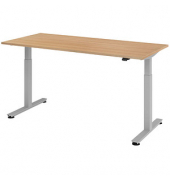 Sitz-Steh-Schreibtisch, elektrisch höhenverstellbar, 71-120cm (H), 180x80cm (BxT), rechteckig, eiche / silber