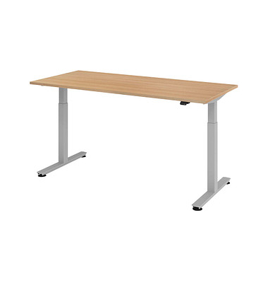 Sitz-Steh-Schreibtisch, elektrisch höhenverstellbar, 71-120cm (H), 180x80cm (BxT), rechteckig, eiche / silber