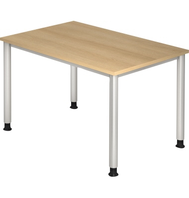 Schreibtisch, manuell höhenverstellbar, 68,5-81cm (H), 120x80cm (BxT), rechteckig, eiche / silber