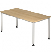 Schreibtisch, manuell höhenverstellbar, 68,5-81cm (H), 160x80cm (BxT), rechteckig, eiche / silber