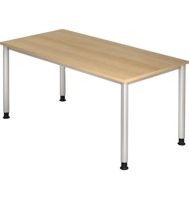 Schreibtisch, manuell höhenverstellbar, 68,5-81cm (H), 160x80cm (BxT), rechteckig, eiche / silber
