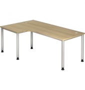 Schreibtisch H-Serie, manuell h&ouml;henverstellbar, 68-76cm (H), 200x120cm (BxT), L-Form, eiche / silber