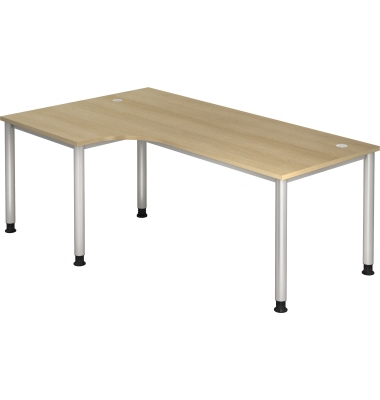 Schreibtisch, manuell höhenverstellbar, 68-76cm (H), 200x120cm (BxT), L-Form, eiche / silber