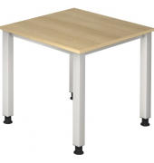 Schreibtisch Q-Serie, manuell höhenverstellbar, 68,5-81cm (H), 80x80cm (BxT), rechteckig, eiche / silber