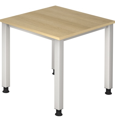 Schreibtisch Q-Serie, manuell h&ouml;henverstellbar, 68-83,5cm (H), 80x80cm (BxT), quadratisch, eiche / silber