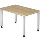 Schreibtisch Q-Serie, manuell höhenverstellbar, 68,5-81cm (H), 120x80cm (BxT), rechteckig, eiche / silber