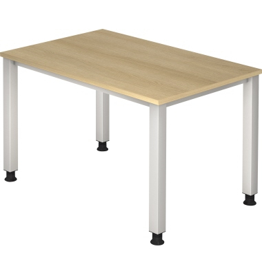 Schreibtisch Q-Serie, manuell höhenverstellbar, 68,5-81cm (H), 120x80cm (BxT), rechteckig, eiche / silber
