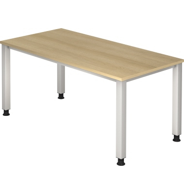 Schreibtisch Q-Serie, manuell höhenverstellbar, 68,5-81cm (H), 160x80cm (BxT), rechteckig, eiche / silber
