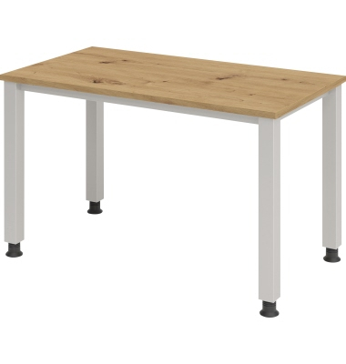 Schreibtisch Q-Serie mini, manuell höhenverstellbar, 68,5-81cm (H), 120x67,2cm (BxT), rechteckig, eiche / silber