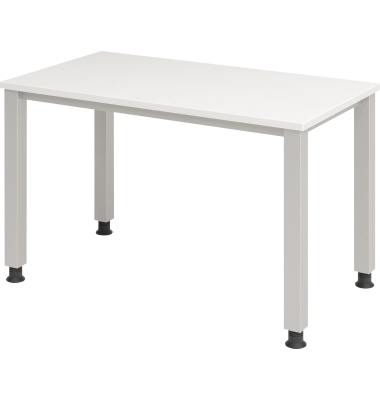 Schreibtisch Q-Serie, manuell h&ouml;henverstellbar, 68-83,5cm (H), 120x67,2cm (BxT), rechteckig, wei&szlig; / silber