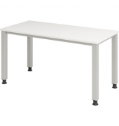 Schreibtisch Q-Serie mini, manuell höhenverstellbar, 68,5-81cm (H), 140x67,2cm (BxT), rechteckig, weiß / silber