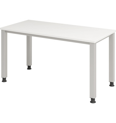 Schreibtisch Q-Serie mini, manuell höhenverstellbar, 68,5-81cm (H), 140x67,2cm (BxT), rechteckig, weiß / silber