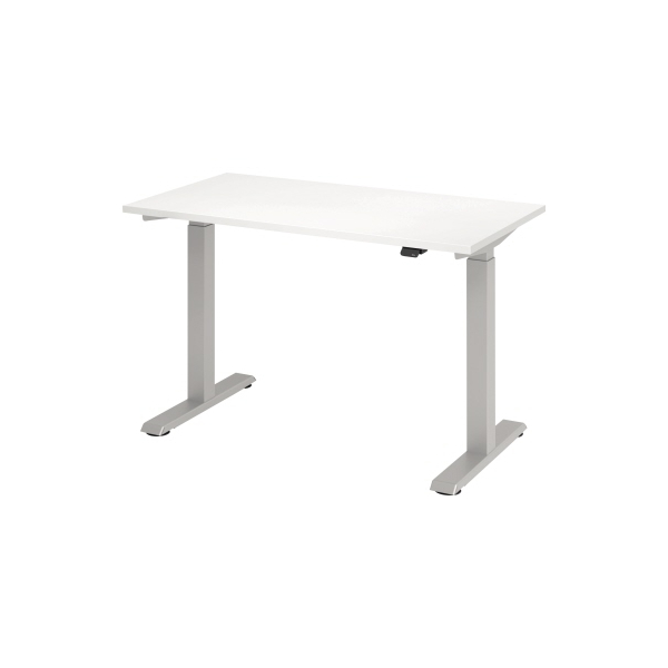4032062189344 - Sitz-Steh-Schreibtisch Mini VXMST612 W S elektrisch höhenverstellbar 71-120cm (H) 120x672cm (BxT) rechteckig weiß   Silber 