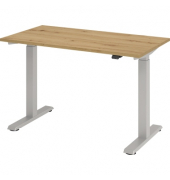 Sitz-Steh-Schreibtisch Mini, elektrisch höhenverstellbar, 71-120cm (H), 120x67,2cm (BxT), rechteckig, asteiche / silber