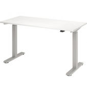 Schreibtisch Mini, elektrisch höhenverstellbar, 71-120cm (H), 140x67,2cm (BxT), rechteckig, weiß / silber