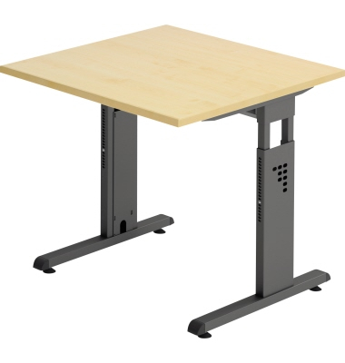 Schreibtisch O-Serie, manuell höhenverstellbar, 65-85cm (H), 80x80cm (BxT), rechteckig, ahorn / graphit