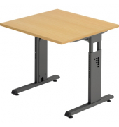 Schreibtisch O-Serie, manuell h&ouml;henverstellbar, 65-85cm (H), 80x80cm (BxT), quadratisch, buche / graphit