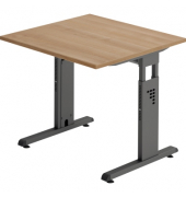 Schreibtisch O-Serie, manuell höhenverstellbar, 65-85cm (H), 80x80cm (BxT), rechteckig, nussbaum / graphit