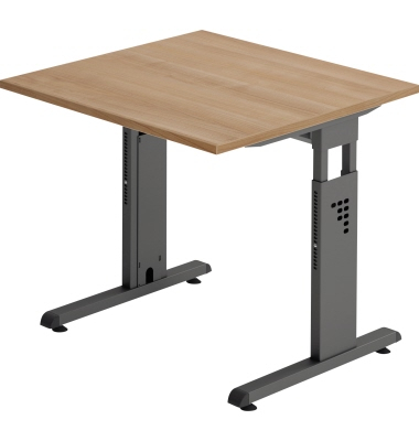 Schreibtisch O-Serie, manuell höhenverstellbar, 65-85cm (H), 80x80cm (BxT), rechteckig, nussbaum / graphit