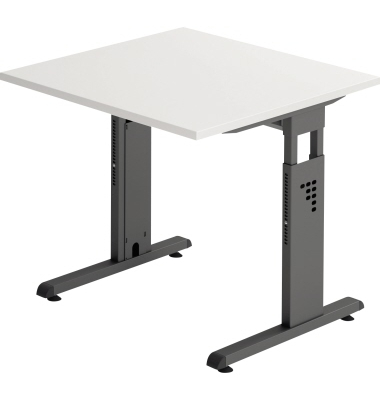 Schreibtisch O-Serie, manuell höhenverstellbar, 65-85cm (H), 80x80cm (BxT), rechteckig, weiß / graphit
